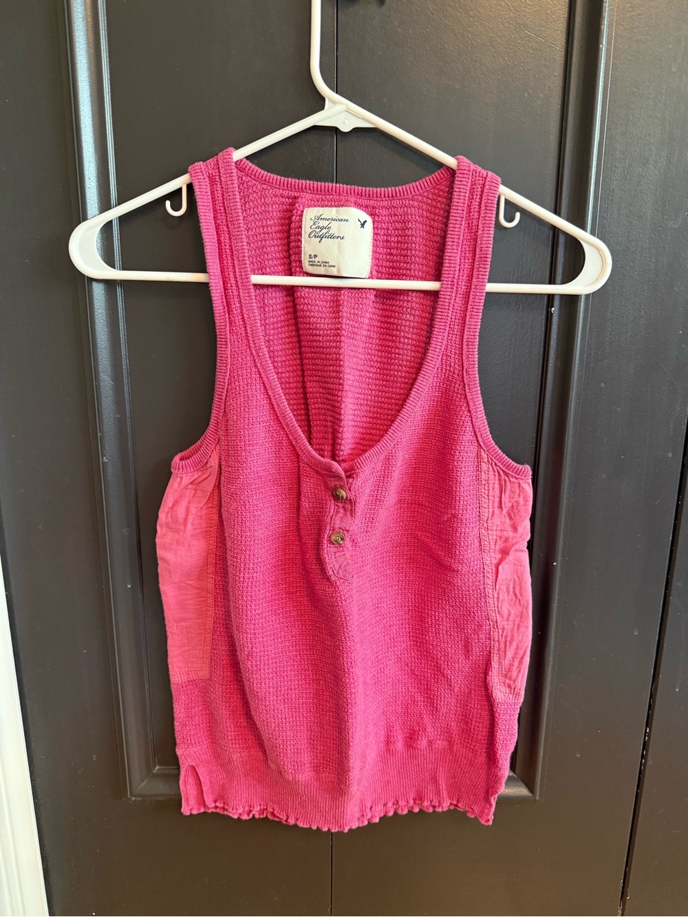 American Eagle Outfitters Pink Waffle Henley Tank